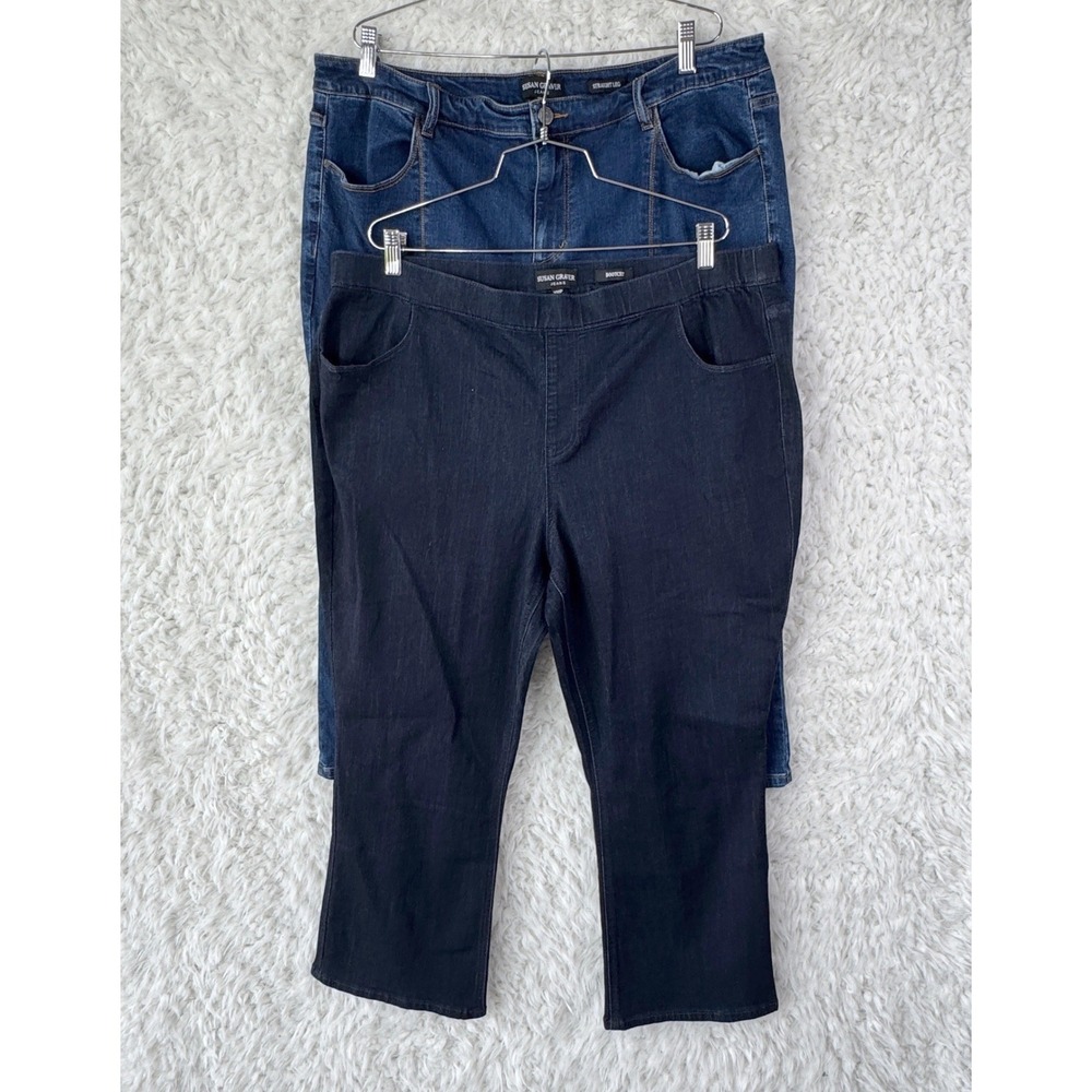 Susan Graver Jeans 20WP Dark Indigo Blue Bootcut Straight Leg Plus Petite Lot 2